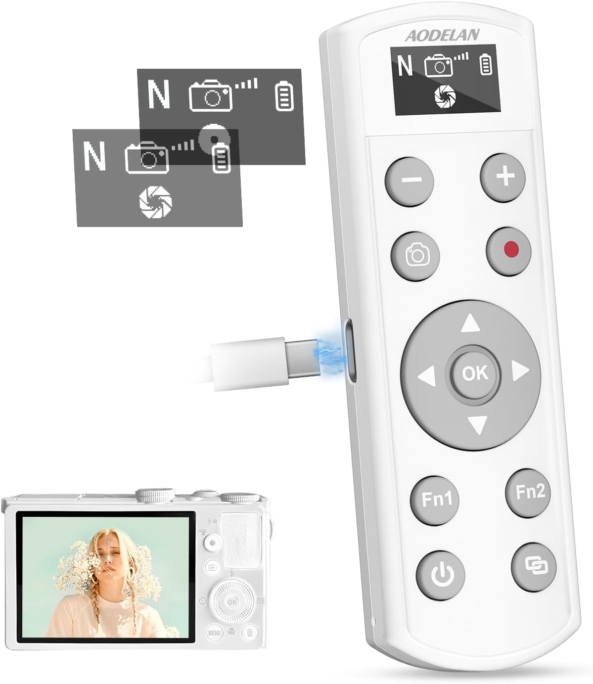 Remote Control for Nikon Camera,USB-C Rechargeable Wireless Shutter Release with OLED Screen – Video, Zoom & Focus Control for Nikon A1000, B600, P1000, P950, Z6III, Z30, Z50II, Zfc, Z5 (White)