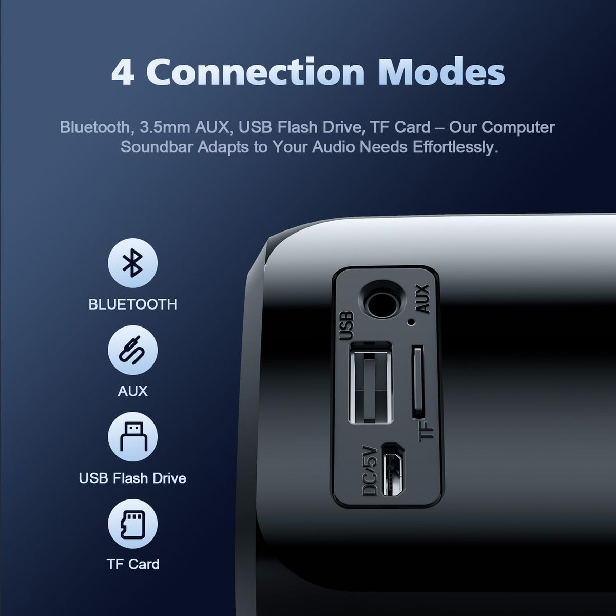 Computer Speakers for Desktop PC, HiFi Stereo Poratble 5.3 Bluetooth Computer Speakers, Computer Sound bar, 3.5mm Aux-in Pc Soundbar with Deep Impactful Bass, Gaming Speakers for PC,Laptop,Tablet