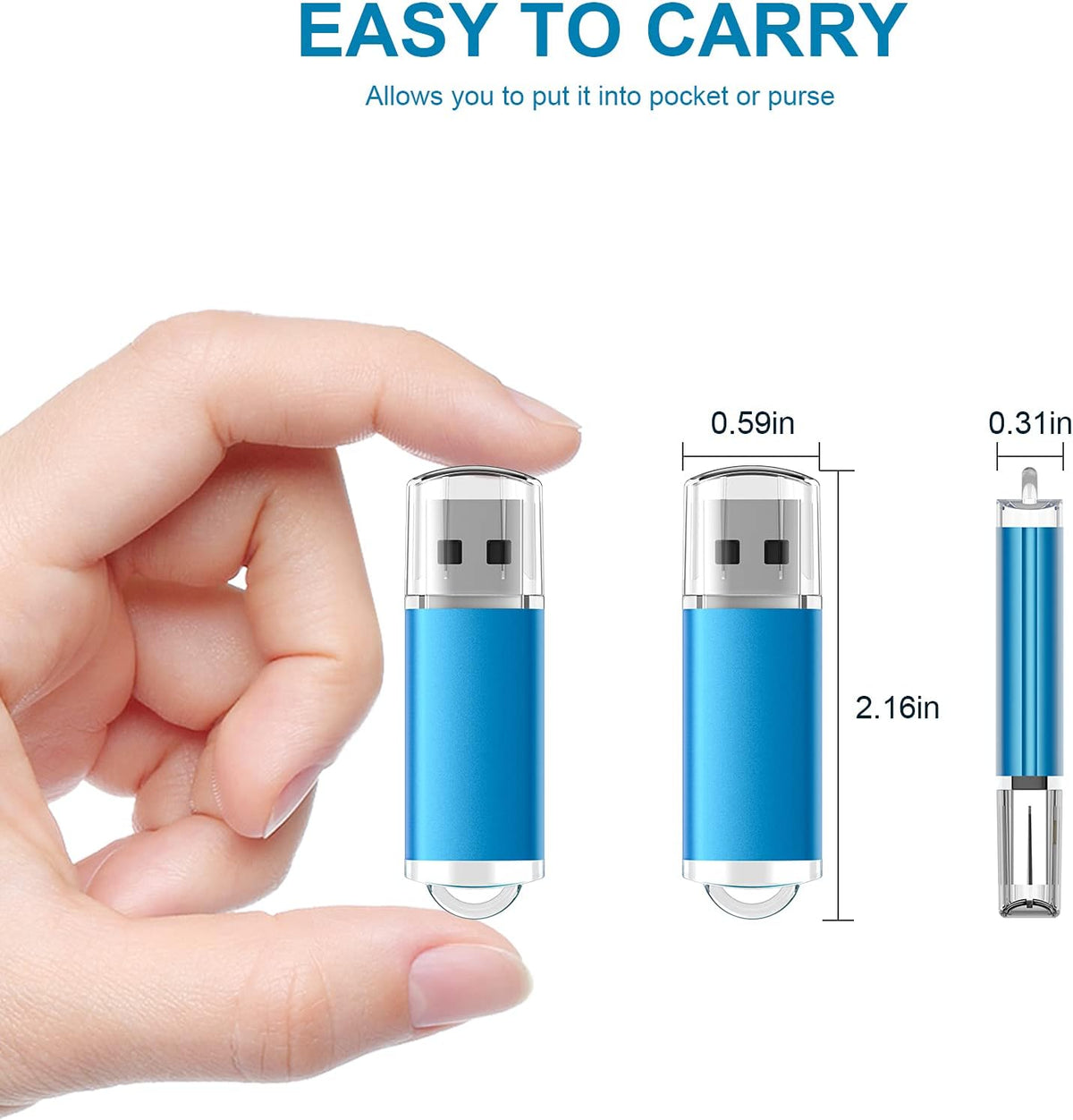 TOPESEL 2 Pack 64GB USB 3.0 Flash Drive High Speed Thumb Drive Memory Stick Jump Zip Drive for PC laptops, Tablets, TVs, Car Audio, Blue
