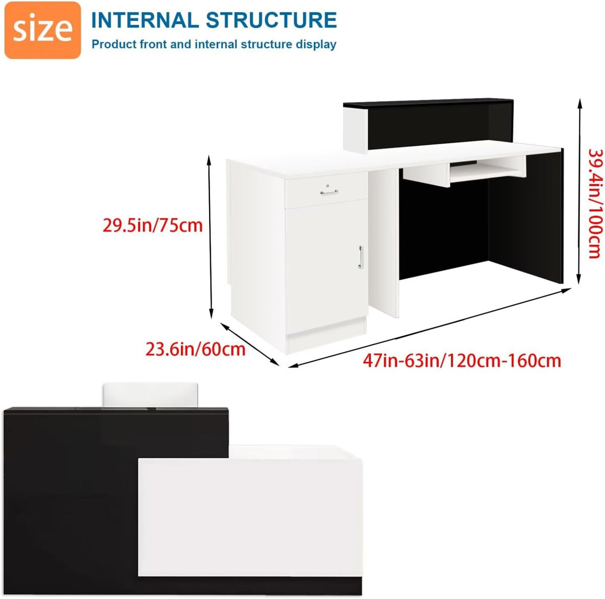 Reception Desk with Counter Modern Checkout Counter with Lockable Drawer Keyboard Tray Receptionist Desk for Office Salon Reception Table F Right 59inch/150cm