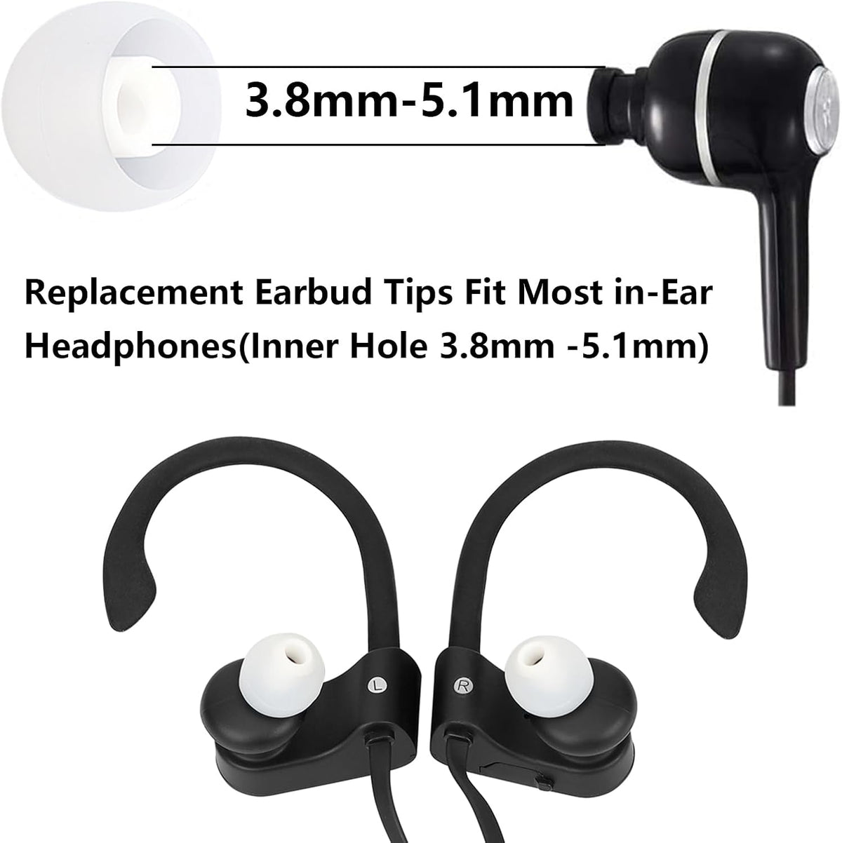 Earbud Replacement Tips Silicone Earbud Tips Ear Tips Fit for in-Ear Headphones (Inner Hole 3.8mm -5.1mm) Earbud Rubber Tips Earbud Covers 9 Pairs