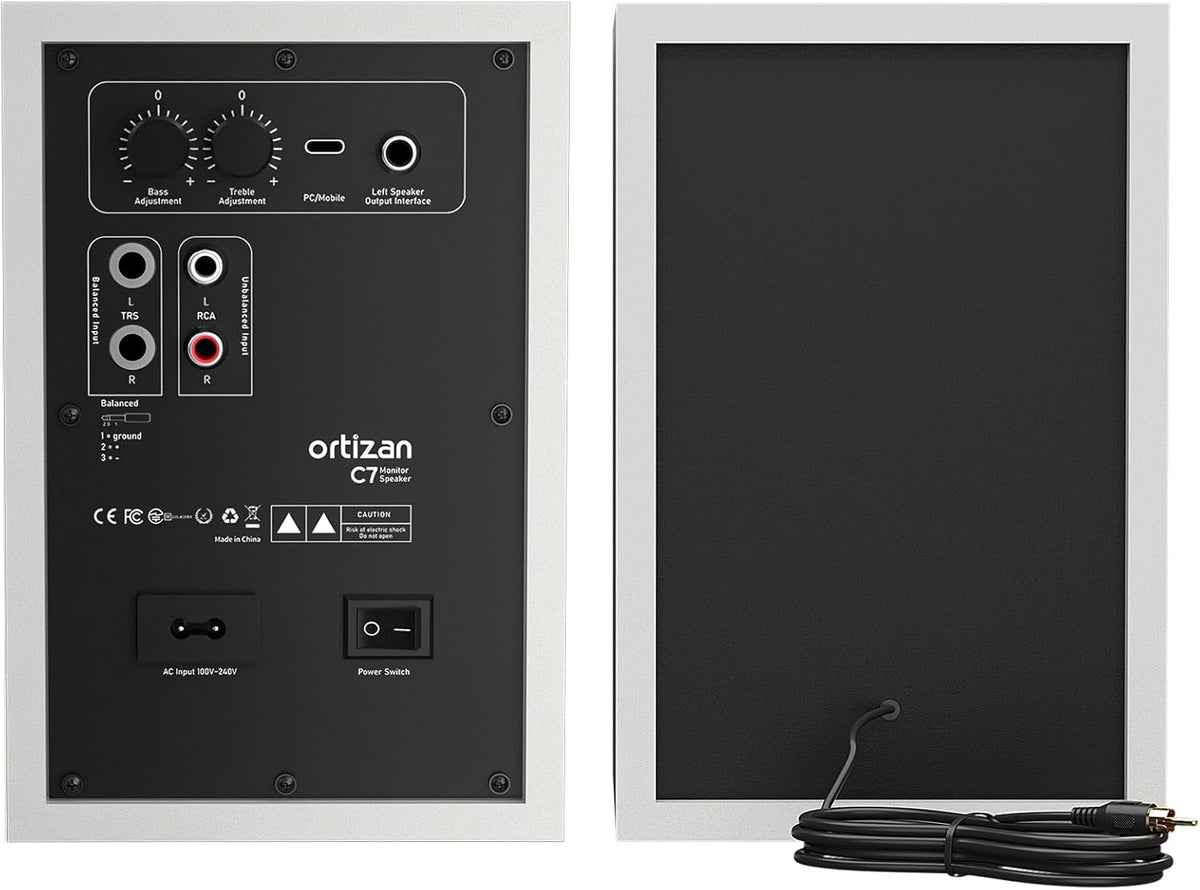 Ortizan C7 Dual-Mode 2.0 Studio Monitors, Active Monitor Speakers for Near Field Music Production, Bluetooth 5.3 Wireless Computer PC Monitor Gaming Bookshelf Speakers(Pair, White)