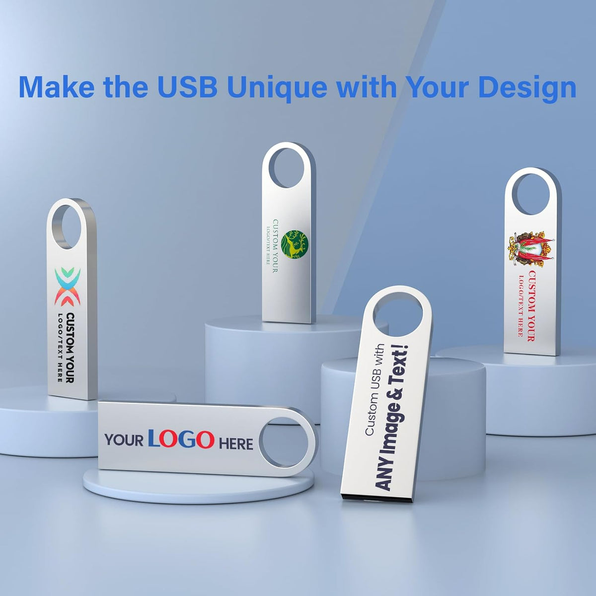 Customizable Flash Drives 16GB, Wooolken Personalized USB 2.0 Thumb Drives 10/20/50/100 Pack, Logo Pendrive Custom Memory Stick USB Engraved Logo (Metal)