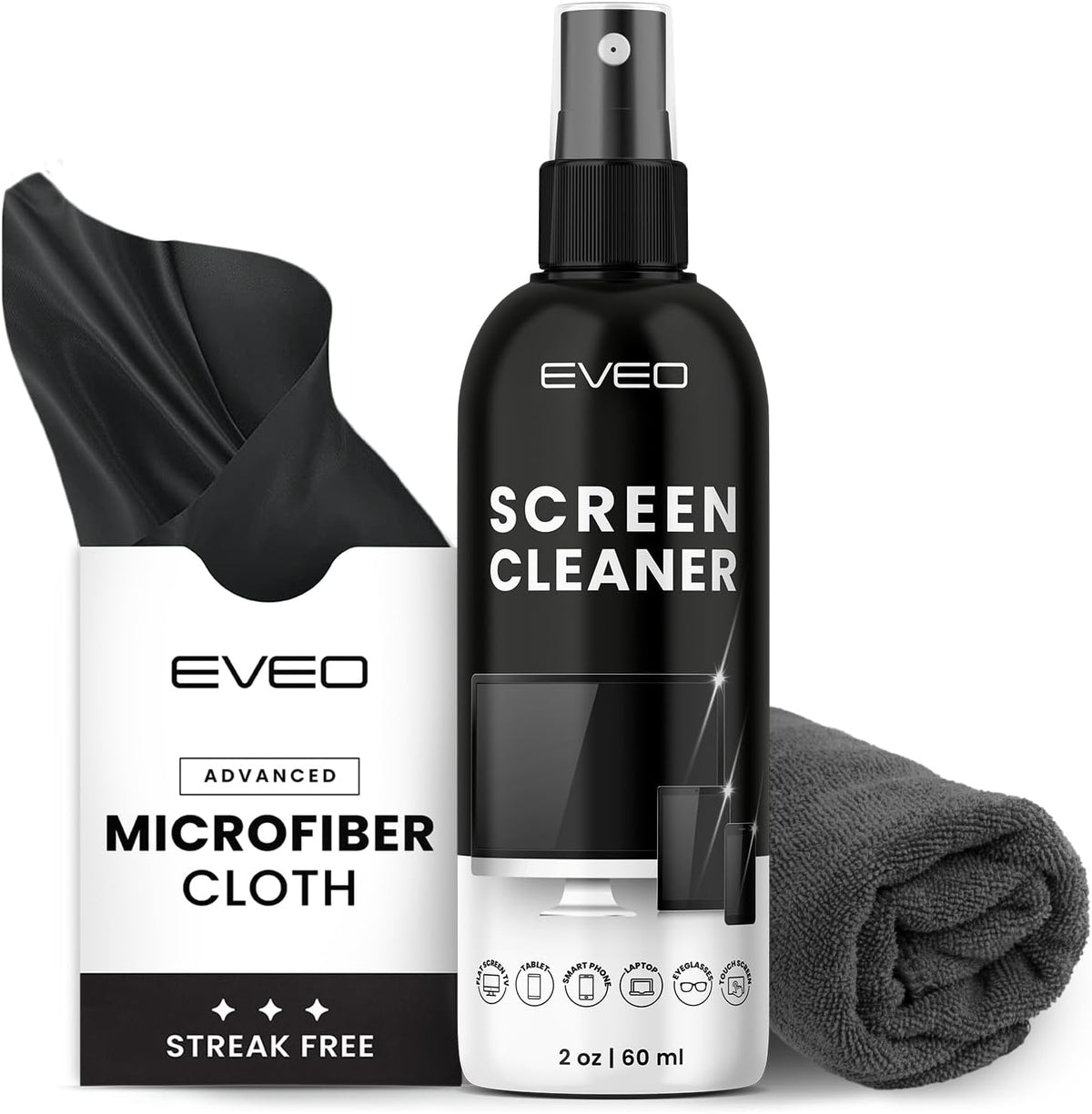 EVEO 2 (2oz) Screen Cleaner Spray and Wipe - TV screen cleaner spray and Microfiber cloths, Computer Screen Cleaner, TV