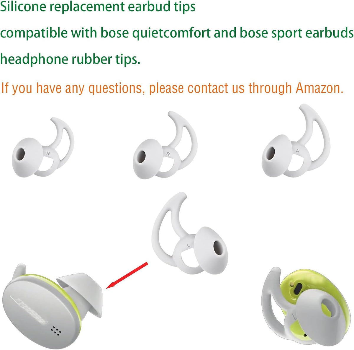 Earbud Replacement Tips Silicone Earbud Tips Compatible with Bose Quietcomfort and Sport Headphone Rubber Tips Ear Bud Covers 3 Pairs S M L Gray