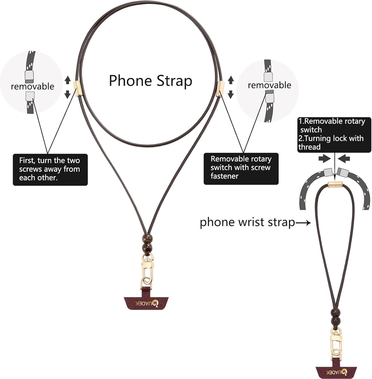 Leather cell phone lanyard Detachable Phone Chain Strap 2-in-1 Phone Chain Wristlet