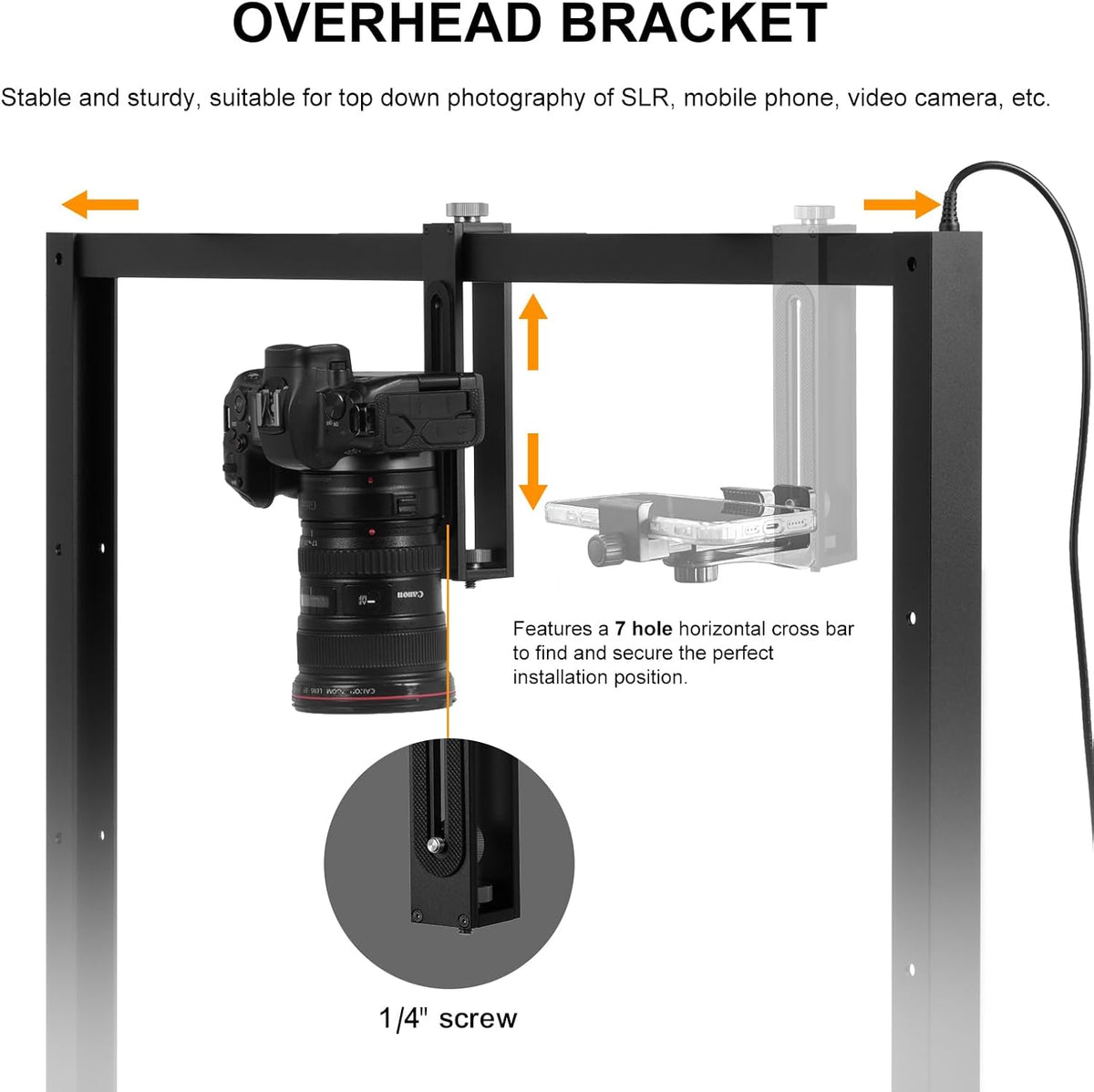 Overhead Camera Desk Mount Rig with 5600K Continuous LED Lighting - Top-Down Shooting Stand for Product Photography, Live Streaming - Universal Fit for DSLR, Mirrorless Cameras & Smartphones