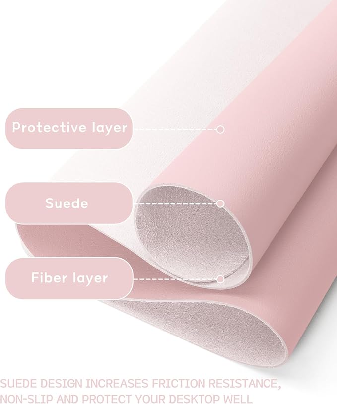 YSAGi Non-Slip Leather Desk Pad Blotter, Waterproof Laptop Computer Desk Keyboard Mat, Table Protector Mat, Large Mouse Pad for Office/Work/Home/Decor(Pink, 31.5" x 15.7")