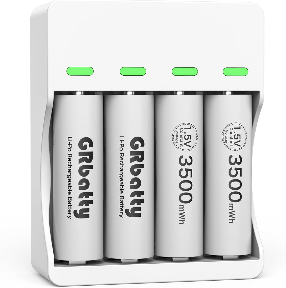 GRbatty 3500mWh 1500 1.5V, (4 Pack) Rechargeable AA Lithium Batteries, with AA and AAA Charger, Cycles for Household