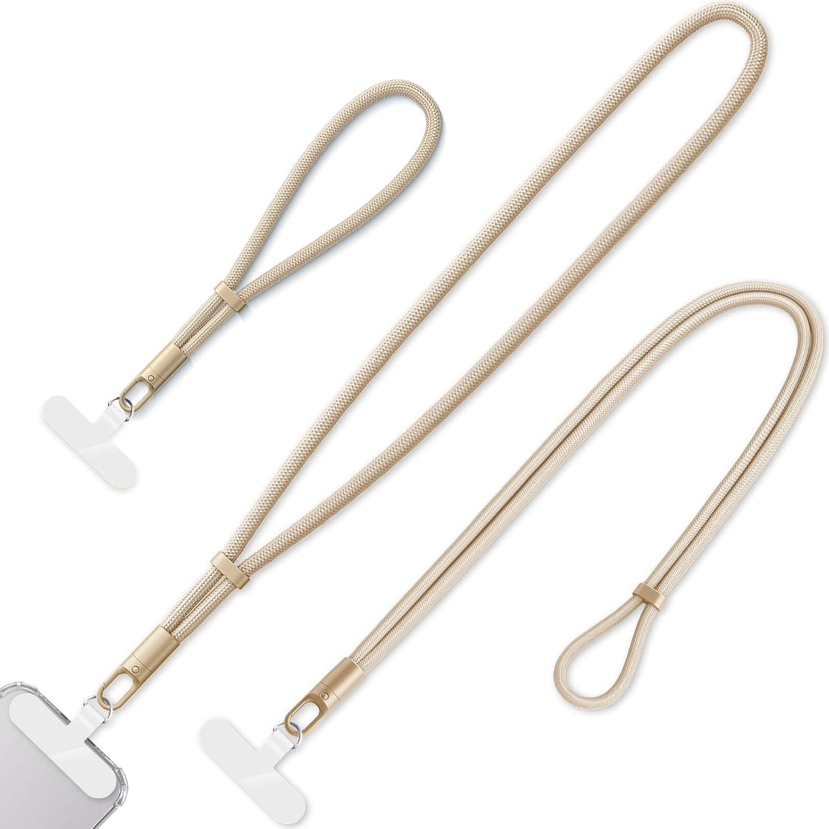 3 Pack Phone Lanyard,1×Phone crossbody strap,1×Phone Neck Strap,1×Wrist Strap,3×Tether Tabs,Universal Cell Phone Multifuctional Patch Polyester Lanyards(Light Camel)