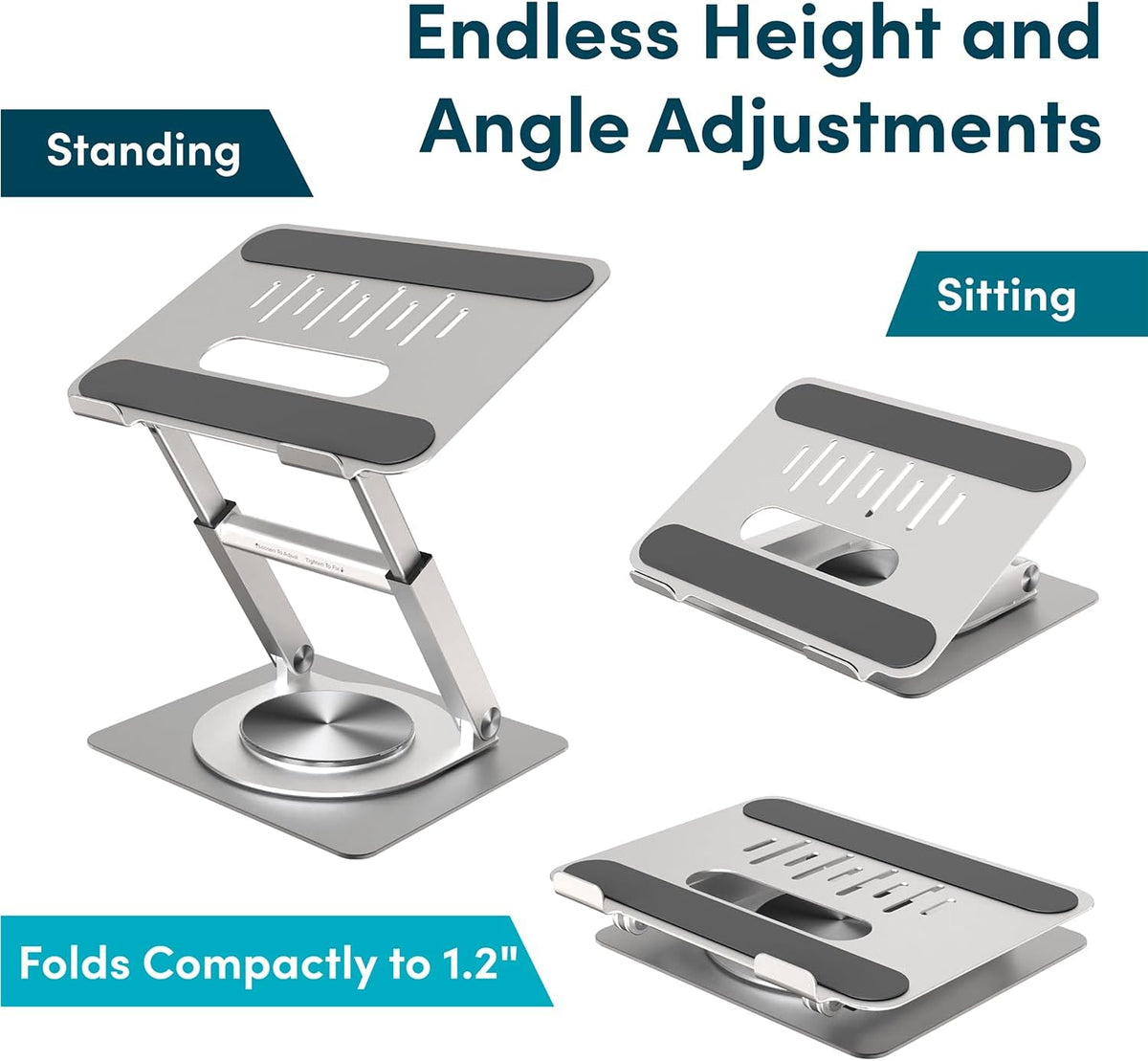 Lifelong 360 Rotating Ergonomic Laptop Stand for Desk, Laptop Riser with Swivel Base, Adjustable Computer Stand for 10-17" MacBook Pro & All Laptops- Portable Standing Desk Converter- Height 16"