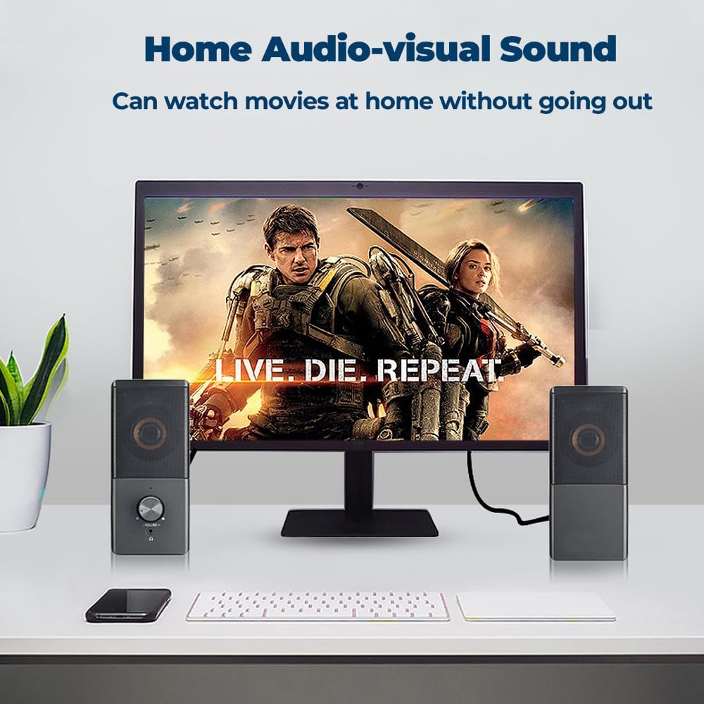 ROSON Computer Speaker, Compact Size Speaker with Headphone Jack, Enhanced Bass and Volume Control, Stereo 2.0 USB Powered 3.5mm Aux Multimedia Speakers for Laptop/Desktop/Tablets/Phone