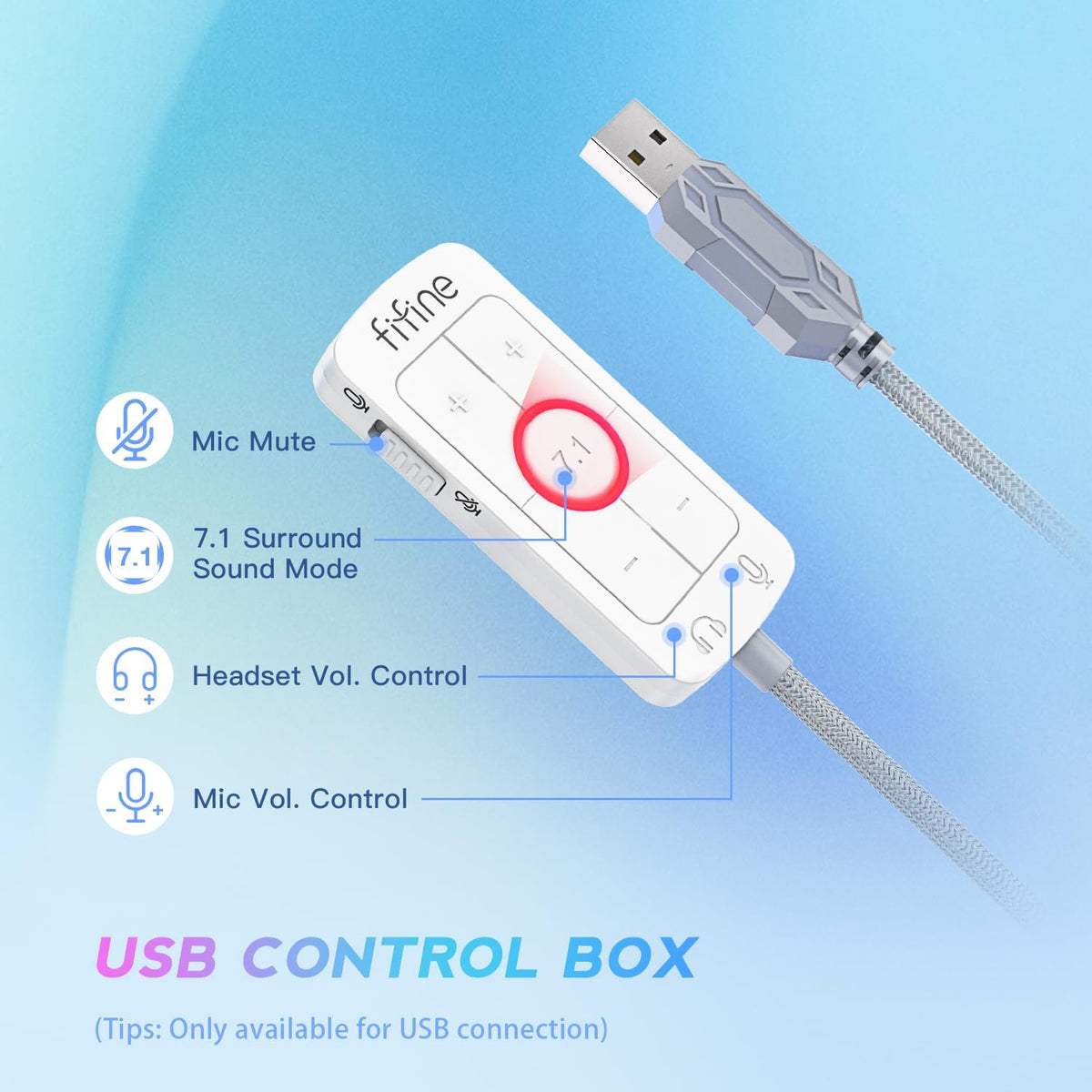 FIFINE USB PC Gaming Headset with 3.5mm Audio Jack, Detachable Microphone, 7.1 Surround Sound, Volume Control, Streaming Over-Ear Wired Headphones for Computer, PS5, Controller, Xbox-H9 White