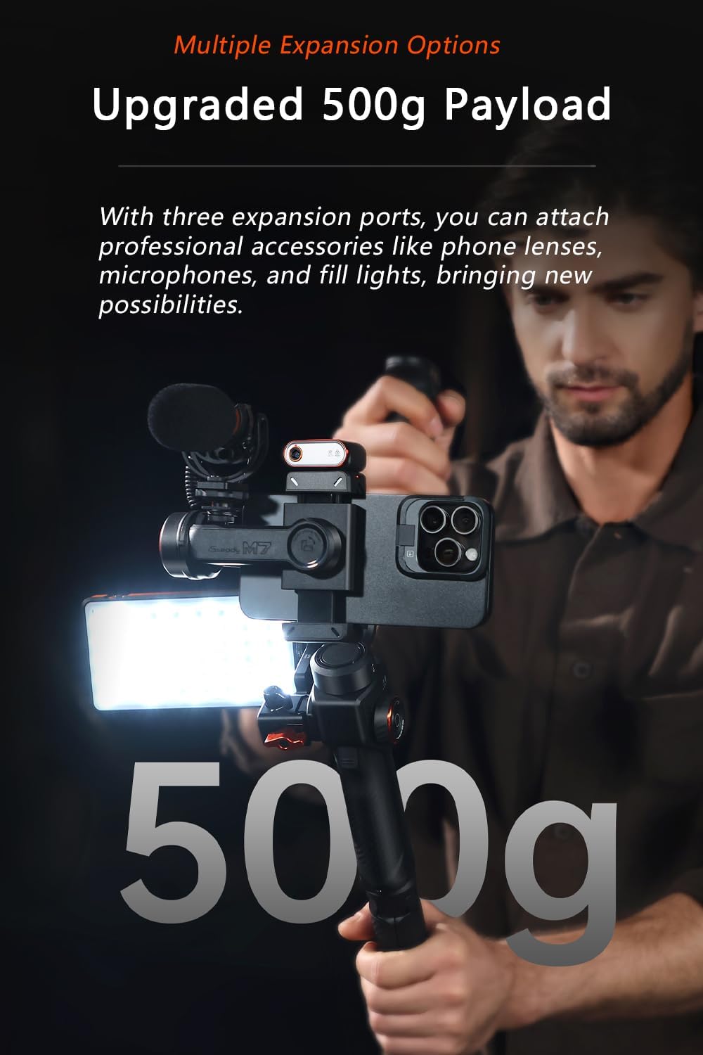 Hohem iSteady M7 Gimbal Stabilizer for Smartphone, Magnetic AI Tracker Fill Light, Detachable Touchscreen Remote Controller, Built-in Extension Rod, 500g Payload Gimbal Stabilizer for iPhone Android
