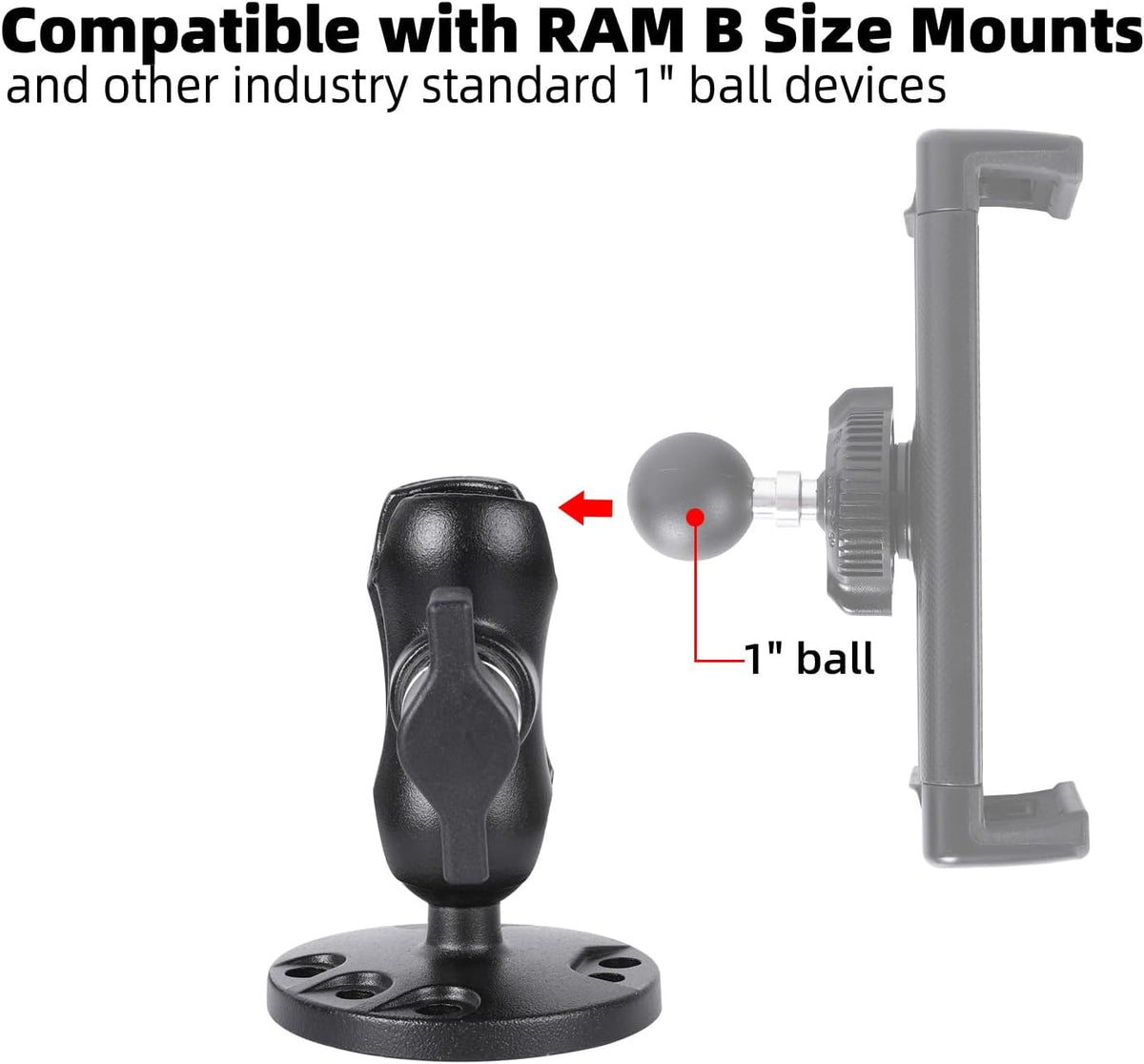 1" Ball Double Socket Arm with AMPS Hole Round Plate Base, Aluminum Alloy Arm&Drill Base, Compatible with RAM Mounts 1 Inch Ball Components, for Bike Car Motorcycle Phone Mount (3.15" Length)