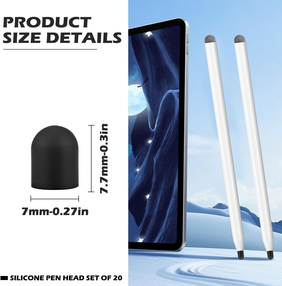 20Pcs Replacement Tips Silicone Rubber Touch Screen Pens Tips for Touch Pen (7 * 8mm)