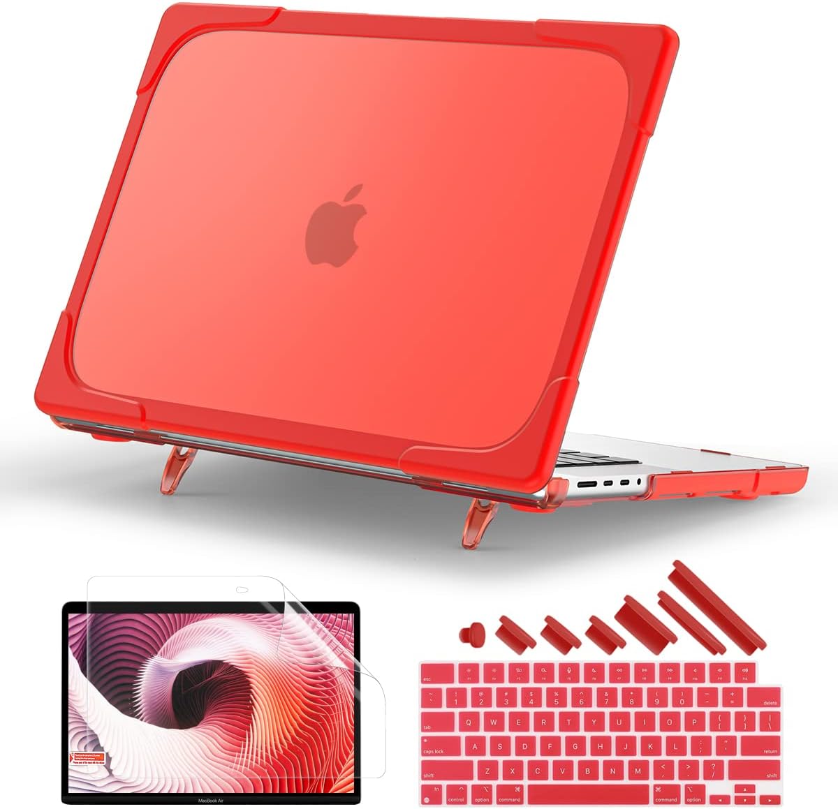 Batianda Compatible with New MacBook Pro 16 inch Case 2024 M4 Chip 2023 2021 Release with M3 M2 Pro Max, Heavy Duty Protective Plastic Hard Shell with Fold Kickstand & Keyboard Cover Protector, Red
