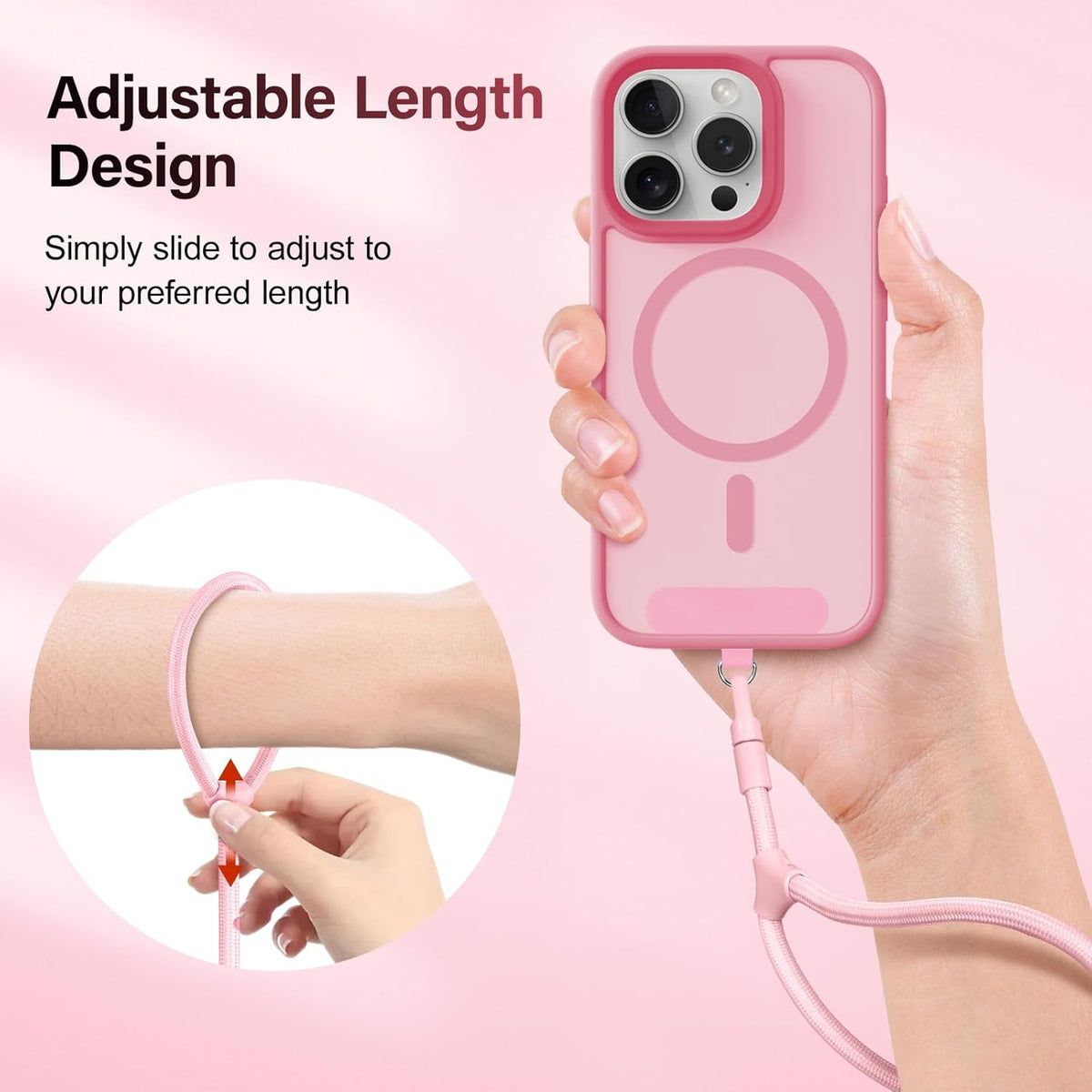 Phone Wrist Strap, Universal Adjustable Hand Wrist Strap Lanyard for iPhone 16 and Most Smartphones, Multifunctional Patch Lanyard with Phone Tether Tab for Women and Men, Pink