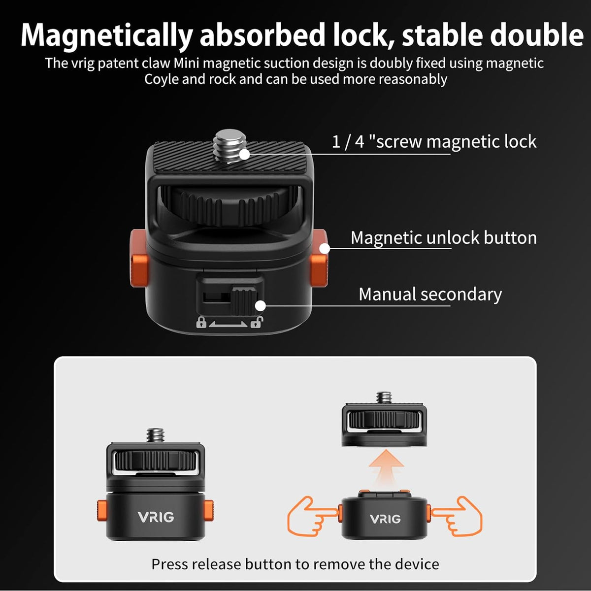 VRIG Magnetic Quick Release Mount Adapter with 1/4" Screw Thread for DJI Osmo Action Pocket3,Insta360 X5/X4/X3,1/4" Screw Hole for Tripod, Monopod