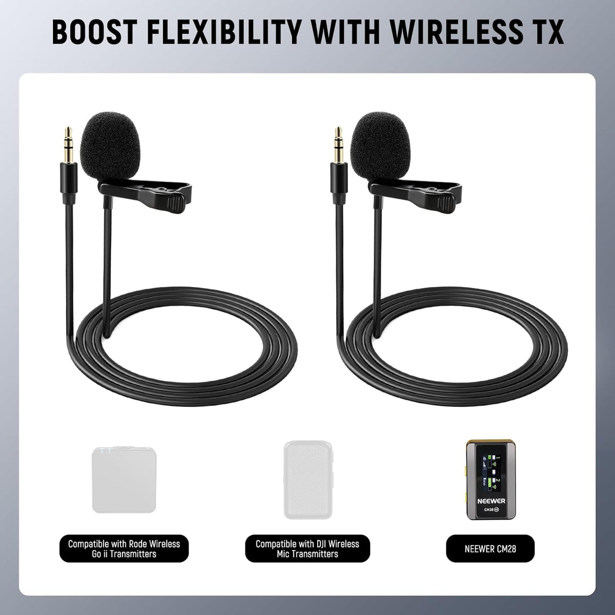 NEEWER Lavalier Lapel Microphone (2 Pack), Omnidirectional Condenser Wired Clip On Lav Mic for Stage YouTube Live Streaming Compatible with Rode Wireless GO II 2 DJI Wireless Mic Transmitter, CM5