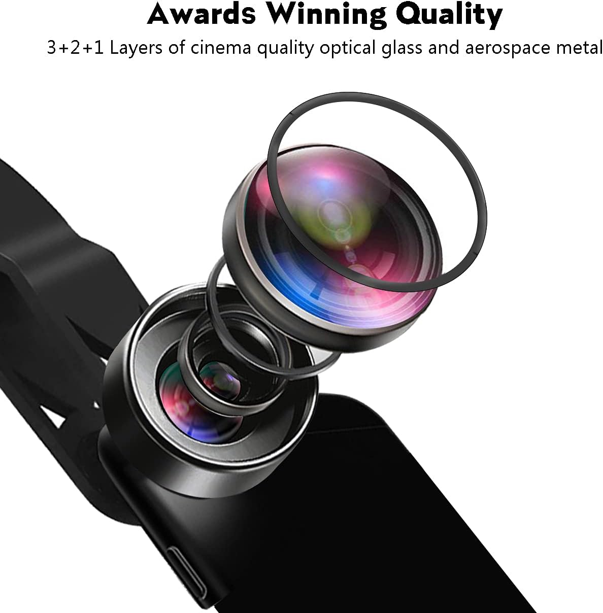 KEYWING Phone Camera Lens 3 in 1 Phone Lens Kit, 198 Fisheye Lens + 120 Super Wide-Angle Lens + 20x Macro Lens for iPhone Samsung Android Smartphone Black 3in1