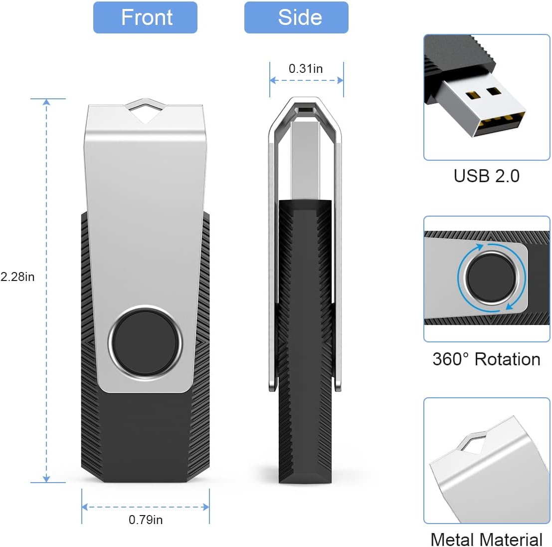 Aiibe 64GB USB Flash Drive 50 Pack - Bulk Thumb Drives, Memory Stick, Zip Drive Multipack, Black