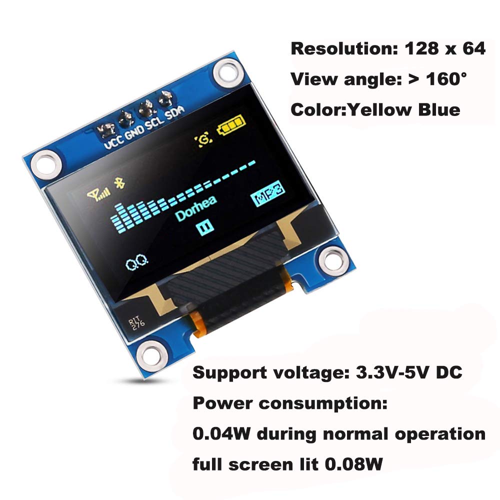6PCS 0.96 12864 128x64 SSD1306 I2C 0.96 inch 4 Dorhea OLED Display Module Pixel LCD Yellow Blue Driver Board Serial IIC