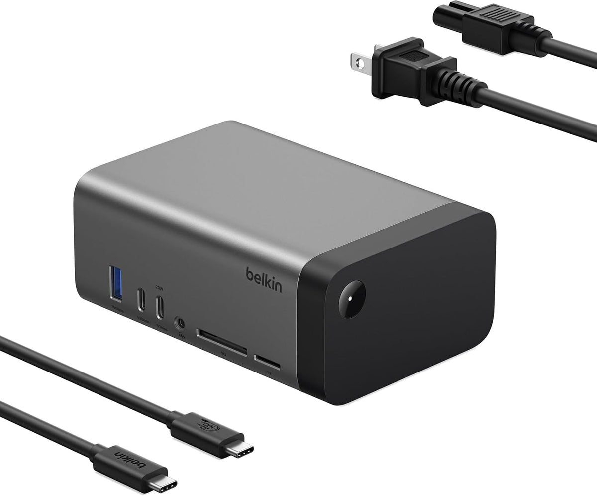 Belkin USB-C Hub, 11-in-1 Pro GaN Dock 150W, Multi-Port Docking Station w/USB-C, USB-A, Ethernet, SD, MicroSD, 3.5mm Port, 4K HDMI Ports for Triple Monitor Display - Compatible w/MacBook Pro & More