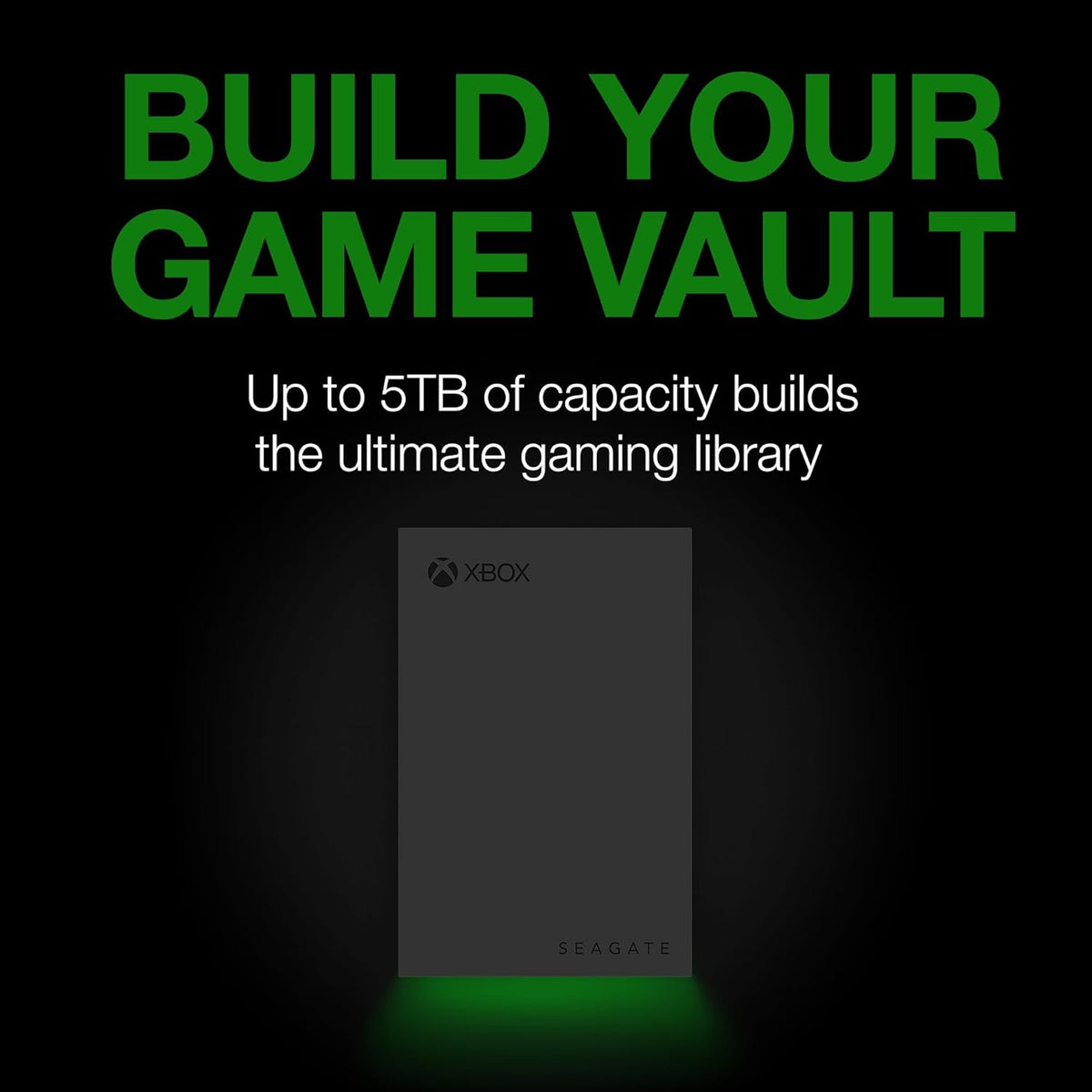Seagate Game Drive for Xbox 5 TB External Hard Drive Portable HDD - USB 3.2 Gen 1, Black with Built-in Green LED bar, Xbox Certified, 3 Year Rescue Services(STKX5000403)