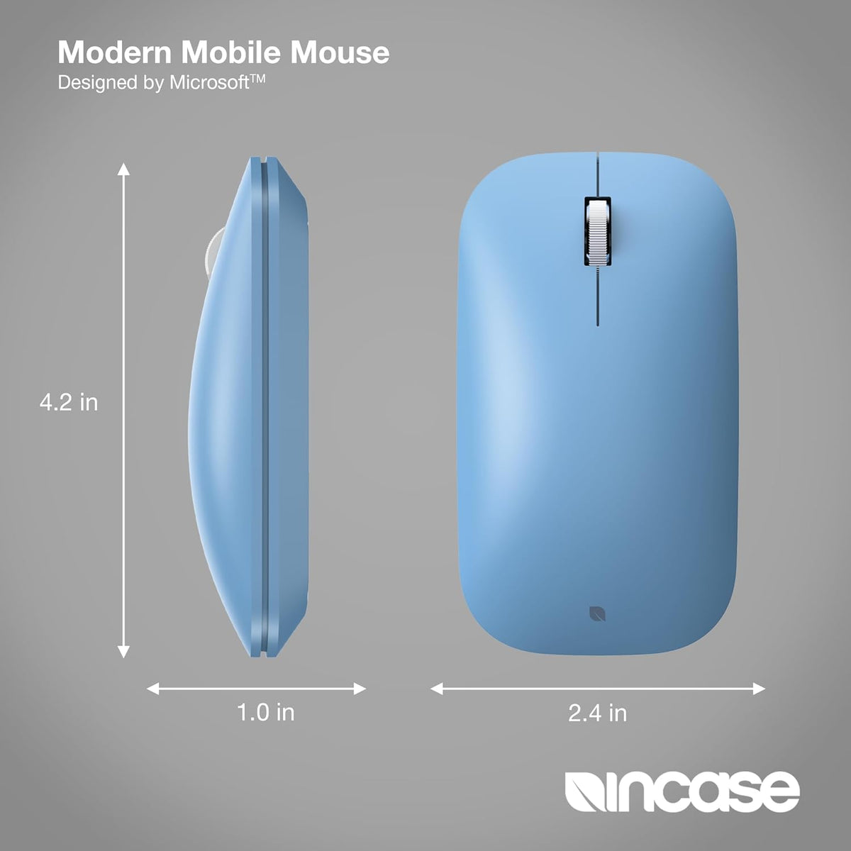 Incase Modern Mobile Mouse – Designed by Microsoft – Lightweight, Precision Navigation, Right/Left Hand Use, Scroll Wheel, BlueTrack Technology, Wireless Bluetooth for Mac/Windows/8/10/11 (Sapphire)