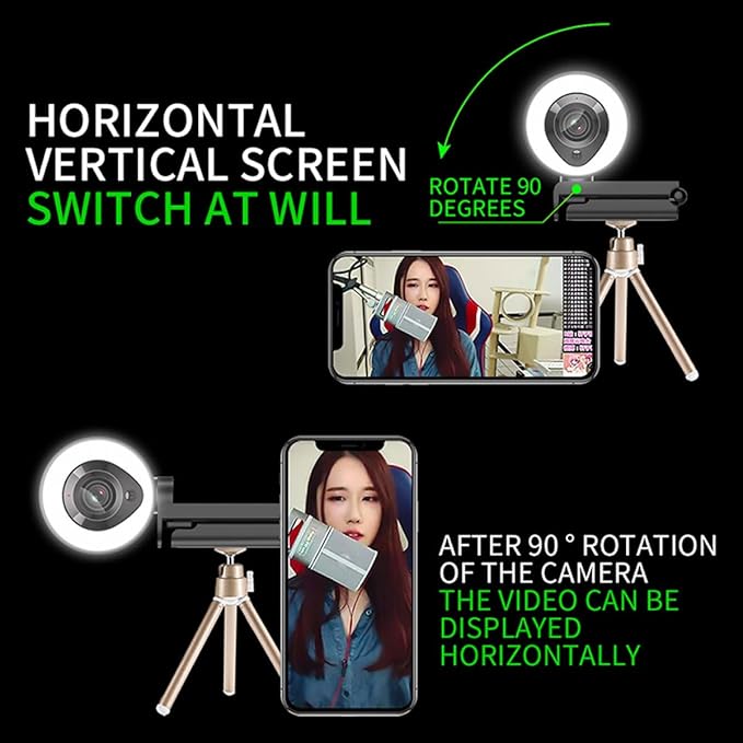 4k Webcam with Mic USB Computer Camera for Live Streaming and Video Calls HD Webcam with Fill Light for Desktop and Laptop Use