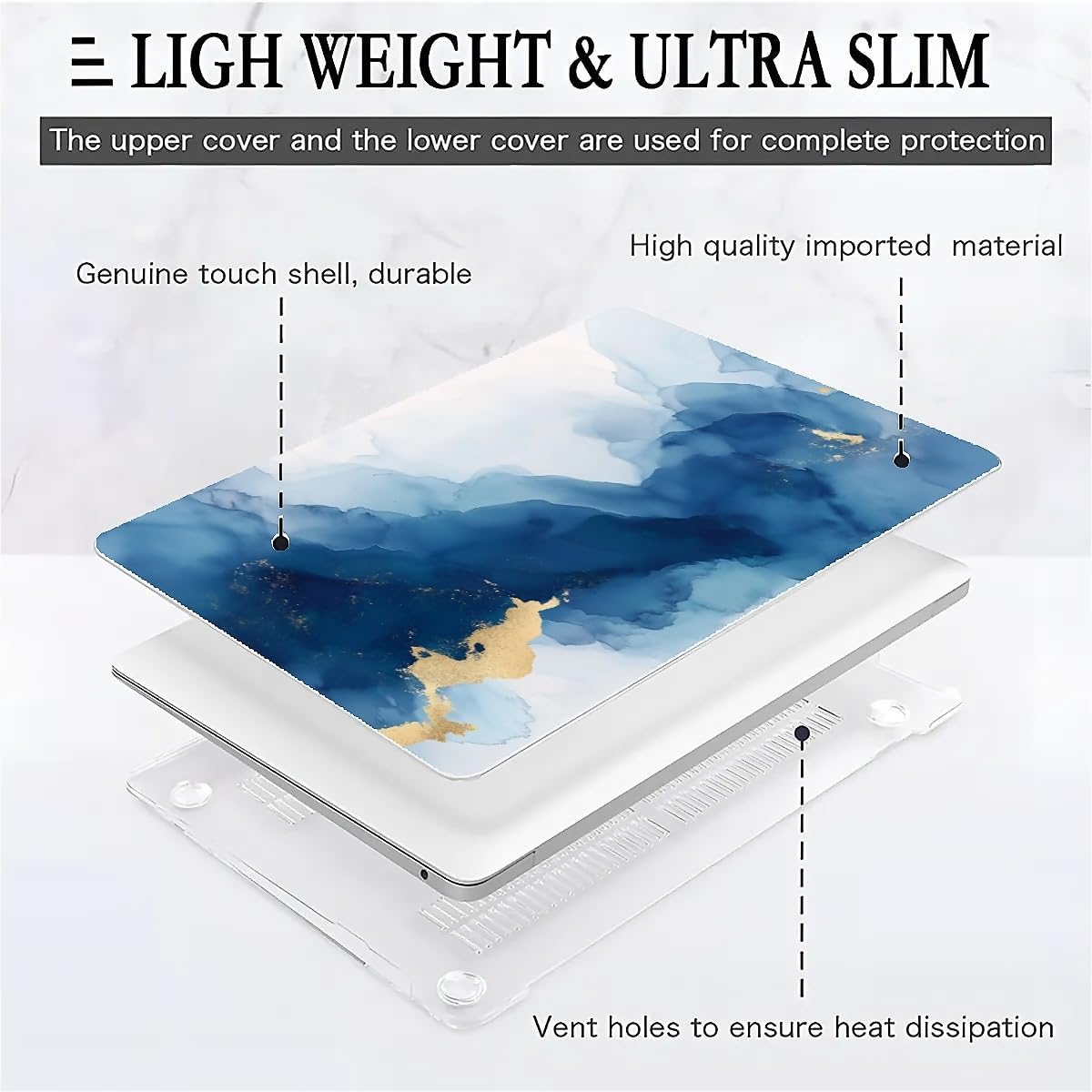 Compatible with MacBook Air 13.3 13.6 Inch Case 2022 2021 2020 2019 Plastic Hard Shell Case Cover,13.6 Air (A2681) M2 2022, Blue Marble