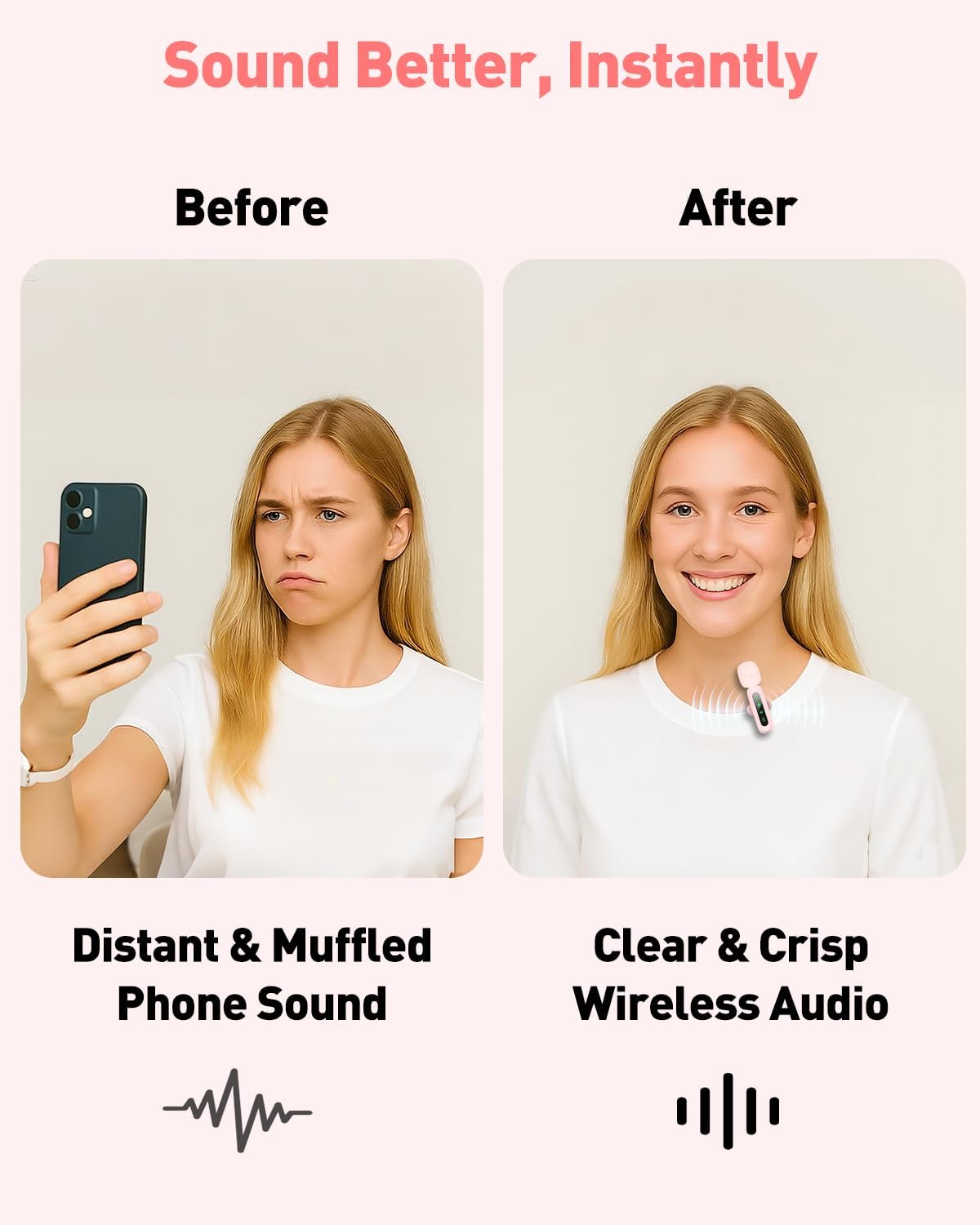 USB C Lavalier Microphone Wireless Mini Mic for Type-C Android Phone/Tablet/PC Video Recording Clip-on Mics with Rotatable Clip&Denoise Recording, Ideal for Vlog Tiktok YouTube Content Creator, Pink
