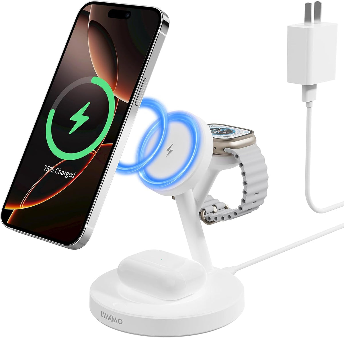 2025 3 in 1 Charging Station for Apple iPhone AirPods Watch with Mag-Safe Charger Wireless Charger Stand for iPhone 16 15 14 13 12 Series AirPods iWatch Series - Gifts for Wife & Husband
