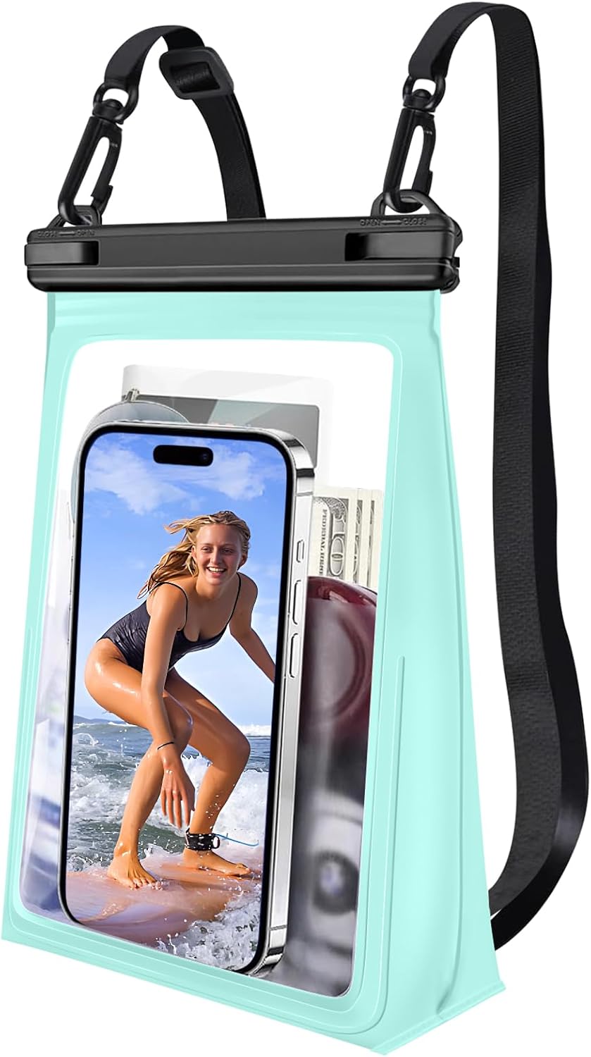 Large Waterproof Phone Pouch [with Sealing Strip], Cell Phone Dry Bag for iPhone Galaxy All Phones, Floating Water Proof Bag for Beach Water Park Green