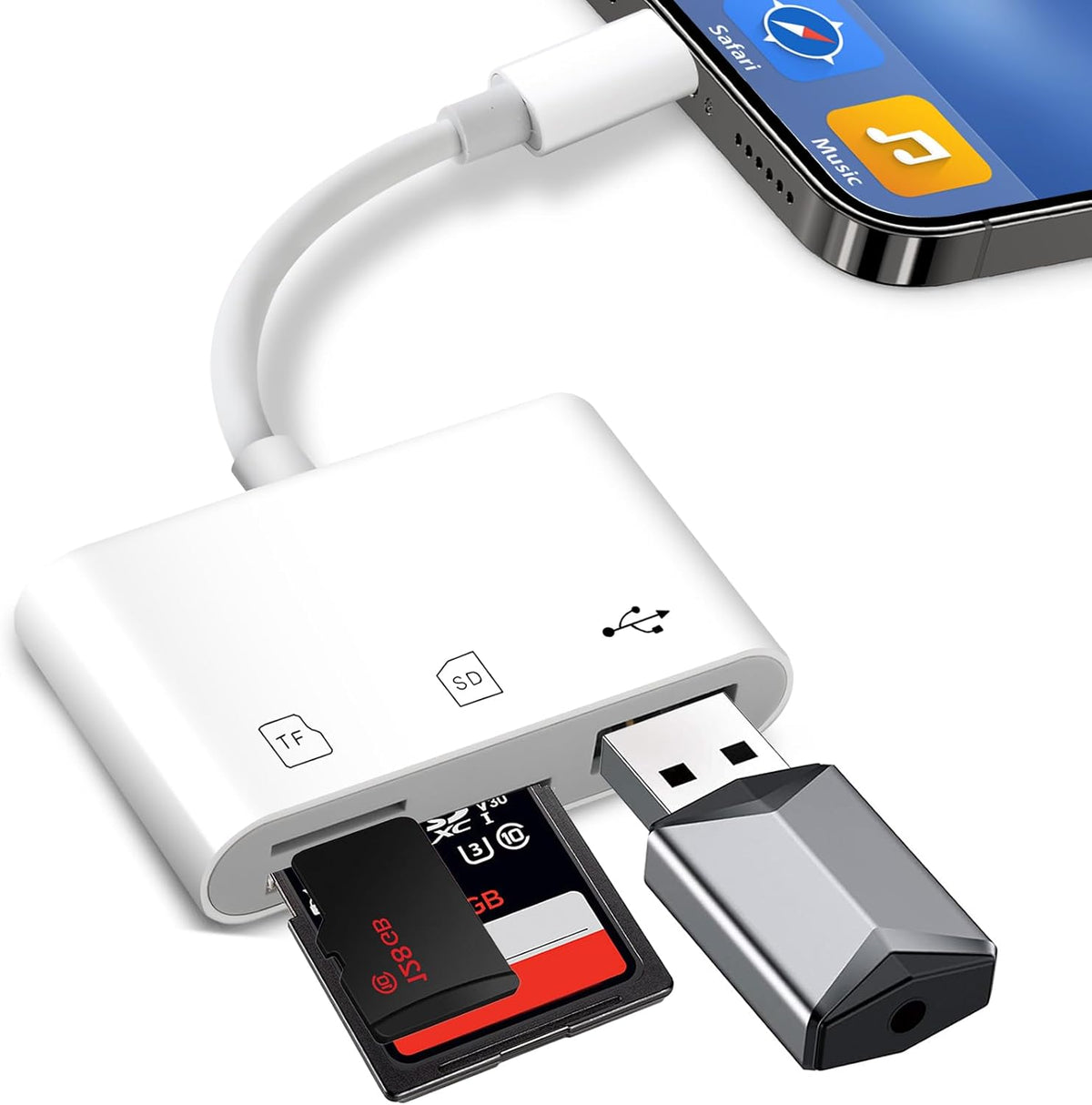 ADRUDY 3 3 1 14 13 12 SD Card Reader for iPhone iPad, SD Card Reader with SD/MicroSD/USB-A Slots, in Memory Card Reader