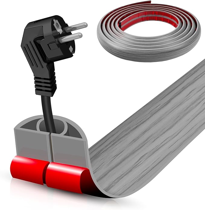 Floor Cord Cover Self Adhesive Cord Hider,10FT Cable Management, Extension Strip Protector for Wires, Prevent Cable Trips for Offices, Gyms, Exhibitions Cavity:0.39"(W) x 0.27"(H) Gray Wood