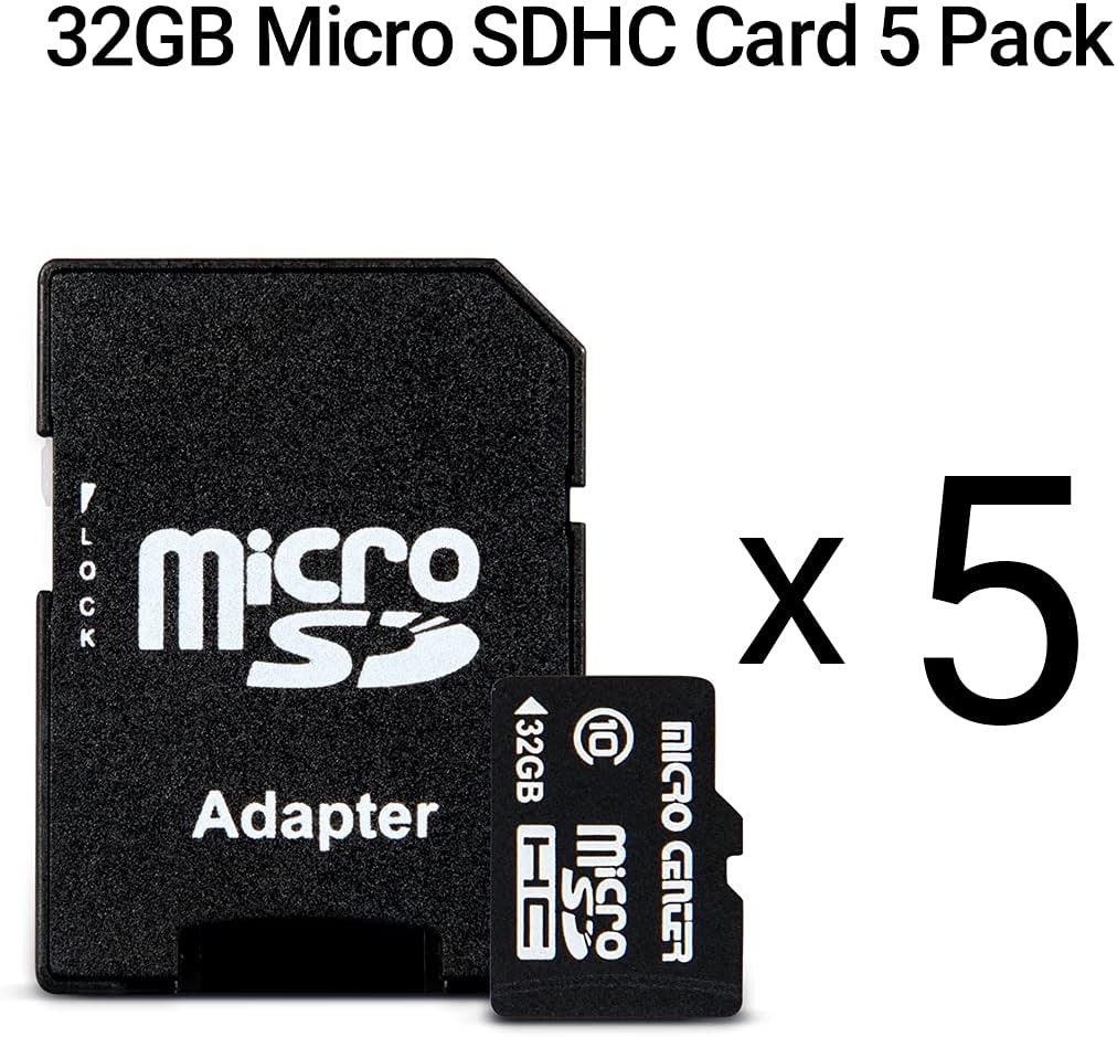 Micro Center 32GB Class 10 MicroSDHC Flash Memory Card with Adapter for Mobile Device Storage Phone, Tablet, Drone & Full HD Video Recording - 80MB/s UHS-I, C10, U1 (5 Pack)