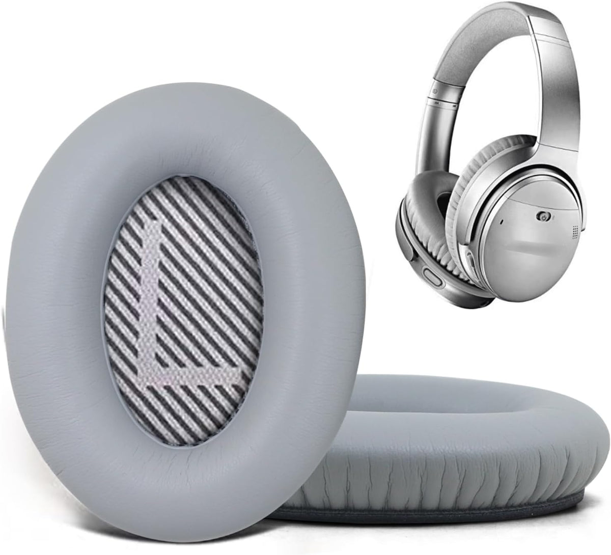 Replacement Ear Pads for Bose QuietComfort 35 35 II 15 25(qc 35 25 15/QC35 ii), Headphone Ear Covers, High Density Memory Cotton, Soft Leather, Adaptive Noise Isolation Headphones Pads Cushions-Grey