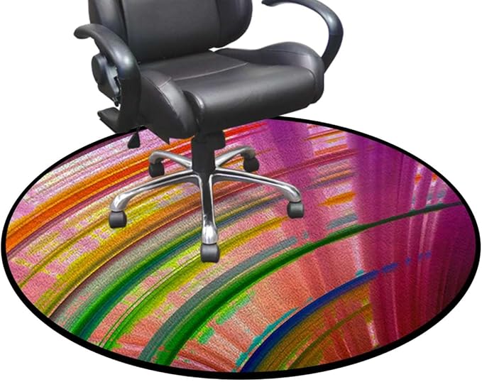 Magenta Blue Round Home Office Computer Hardwood Floor Protector Mat Soft Thick Low Pile Gaming Rolling Desk Chair Mat Carpet Contour Stripes Modern Artwork Diameter 51 in