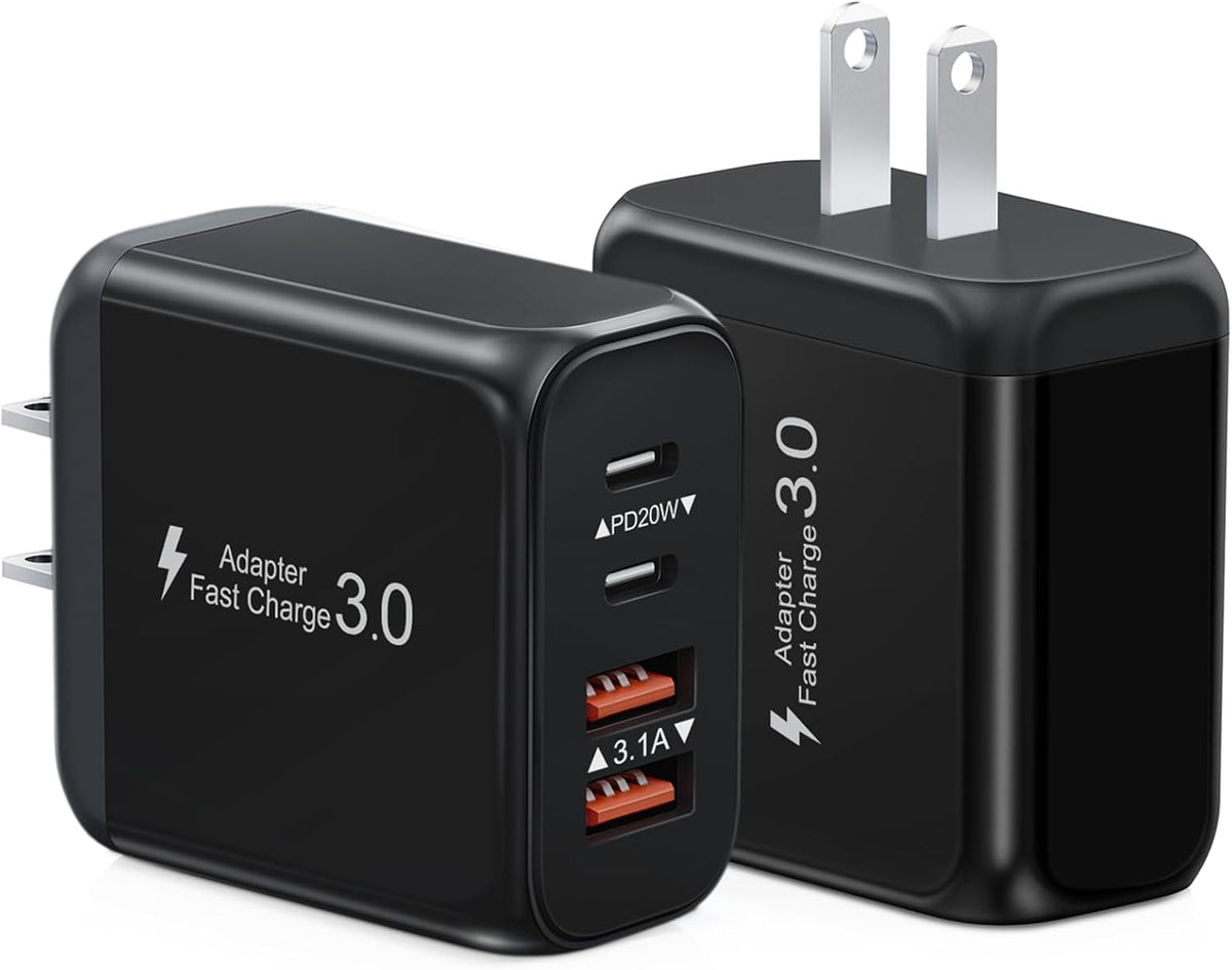 40W USB C Charger Block, 2 Pack 4-Ports Type C Fast Charging Cubes PD USBC Wall Plug+QC 3.0 USB A, Multiple USB C Charger for iPhone 16/15/14/13/12/11 Pro Max/XS, Samsung Galaxy, iPad, Tablet, Pixel