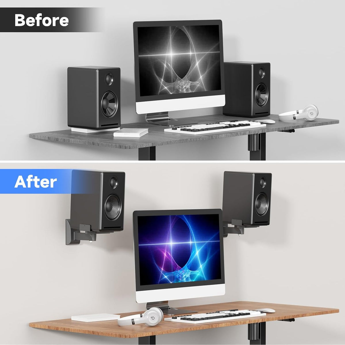 suptek Large Dual Side Clamping Bookshelf Speaker Wall Mounting Bracket for Large Surrounding Sound Speakers, Hold up to 66lbs Black SPM201XL