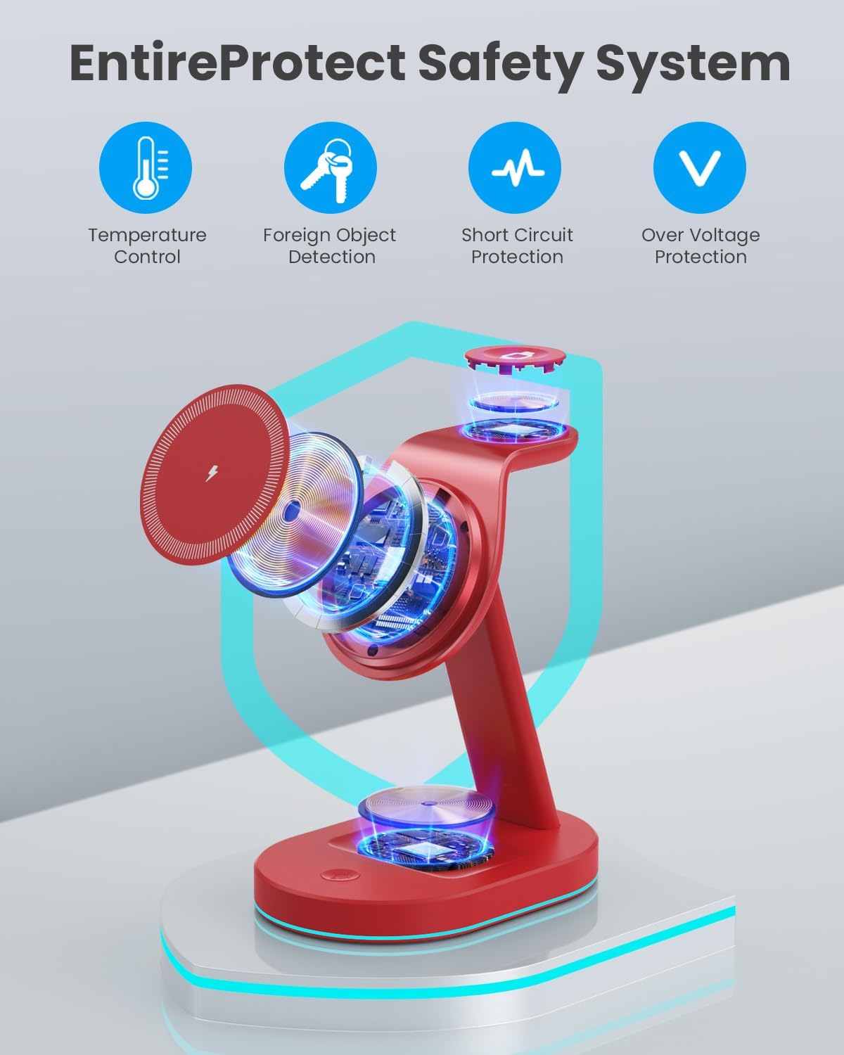 3 in 1 Wireless Charger Charging Station for iPhone,Qi2 Certified 15W Magnetic Charging Stand for Mag-Safe with 30W USB C Adapter&Friendly Night Light for iPhone 16/15/14/13/12,Apple Watch,AirPods