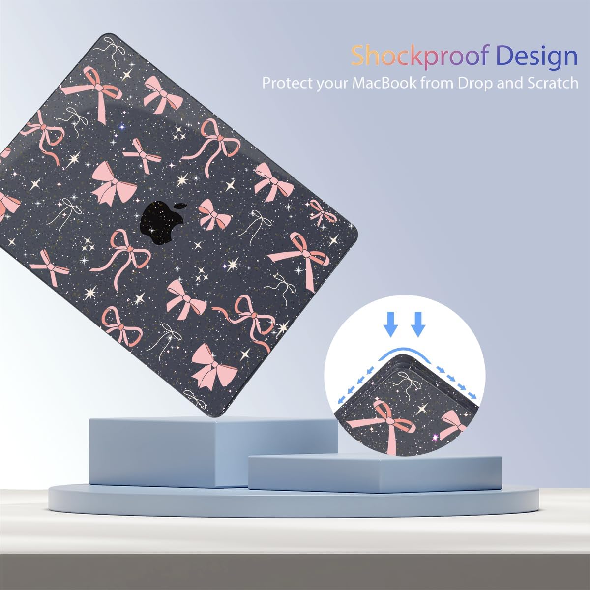 Teryeefi for MacBook Air 13.6 inch Case M4 M3 M2 2024-2022 Release Model A3240 A3113 A2681, Protective Plastic Hard Shell Case Cover for MacBook Air M2 M3 M4 Chip 13 inch, Pink Ribbon Bow-105