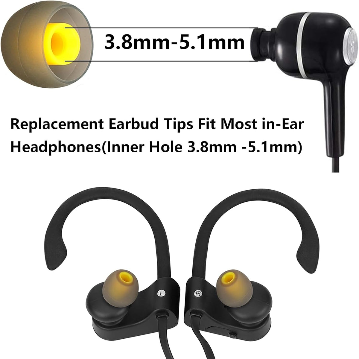 Earbud Replacement Tips Silicone Earbud Tips Earbud Covers Fit for in-Ear Headphones (Inner Hole 3.8mm -5.1mm) Earbud Rubber Tips Eartips 9 Pairs S/M/L