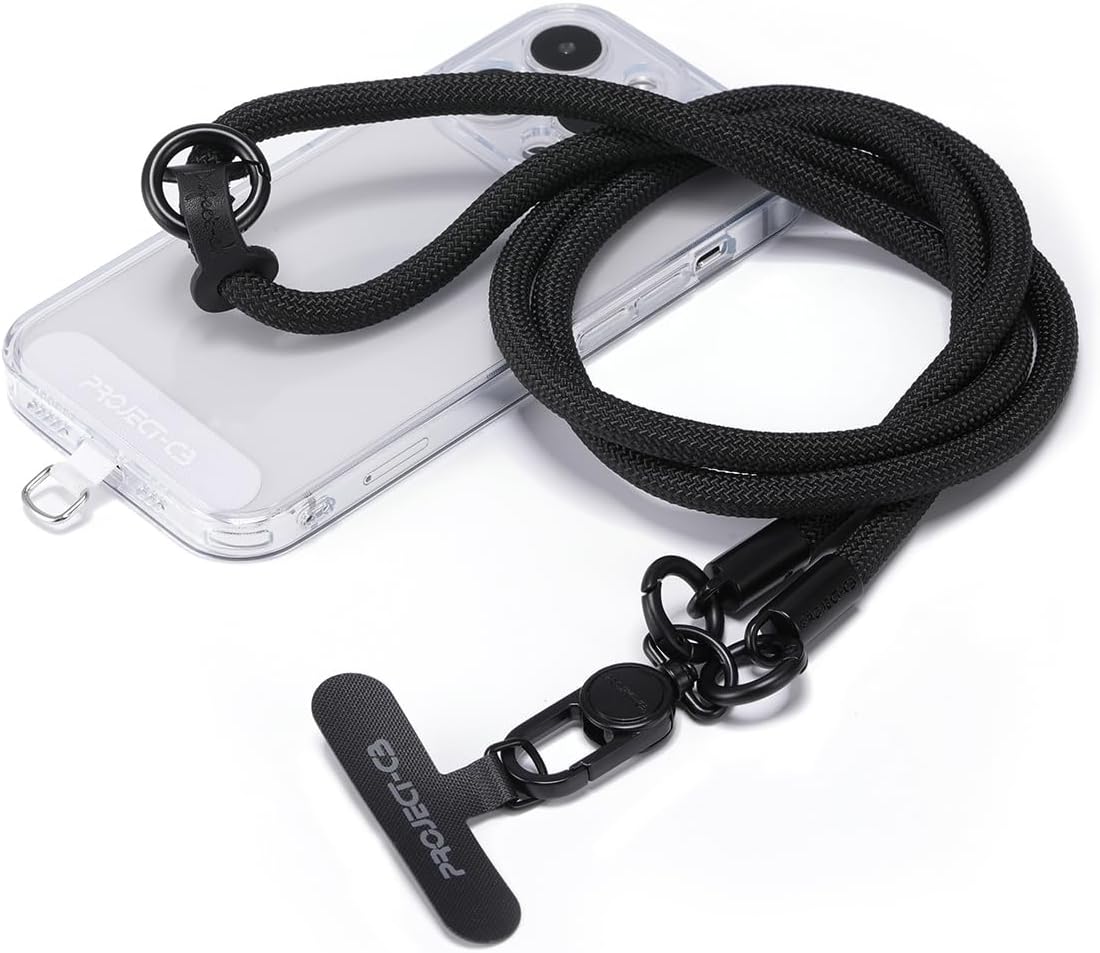 project-cb Phone Lanyard×1,Phone Tether Tab×2,Cell Phone Lanyards for Around The Neck,Rope Lanyard,Universal Adjustable Phone Strap Crossbody,Cell Phone Chain(Black)
