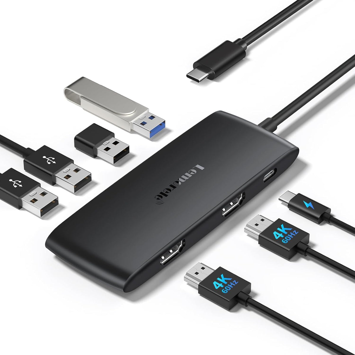 Lemorele Docking Station Dual Monitor 4K 60Hz, 7 in 1 USB C Dongle Multiport Hub Adapter w/2 HDMI + 1 USB 3.0+ 3 USB 2.0+ 1 PD 100W, for MacBook/Dell/HP/Lenovo ThinkPad Type-C Laptop