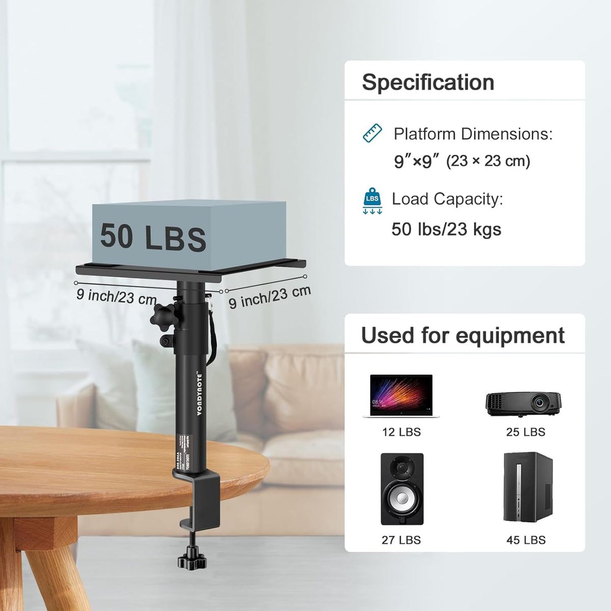 Set of 2 Studio Monitor Stands Desktop Speaker Stands Height Adjustable 12" to 18" Speaker Stands with Desk Clamp