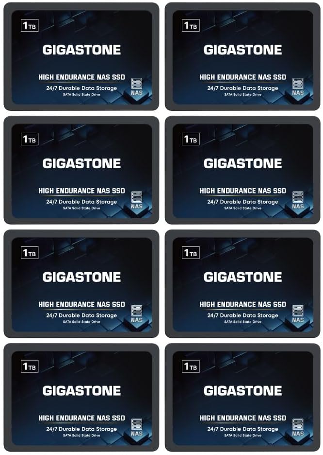 Gigastone 1TB NAS SSD Drive (8-Pack) 24/7 Durable TLC High Endurance RAID Data Storage Network Attached Storage 2.5" SATA Internal Solid State Hard Drives