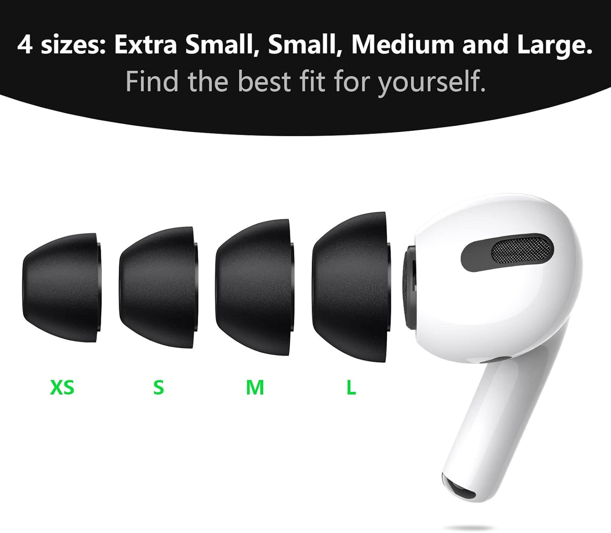Lanwow Premium Memory Foam Tips for AirPods Pro & AirPods Pro 2nd Generation. No Silicone Eartips Pain. Anti-Slip Eartips. Fit in The Charging Case, 3 Pairs (Large, Black)
